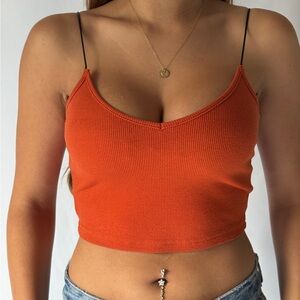 Vibrant Orange V-Neck Crop Top